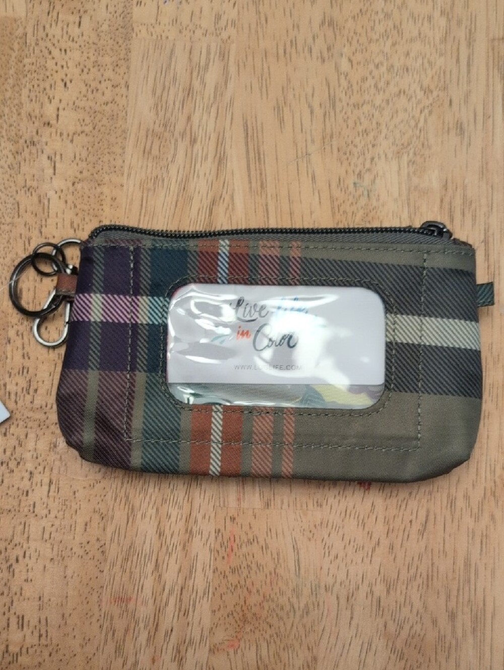 lug Quilted Autumn Plaid Metro XL Key Pouch in Green, Purple & Brown - Picture 2 of 4